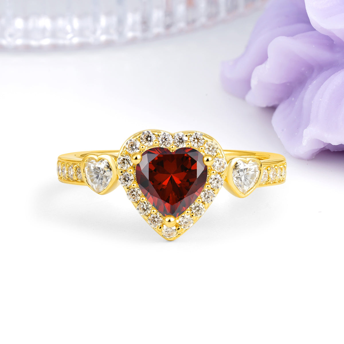 Luxurious 3 Prong Heart Cut Garnet Engagement Ring - Additional view