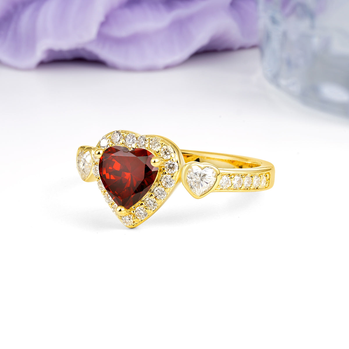 Luxurious 3 Prong Heart Cut Garnet Engagement Ring - Additional view