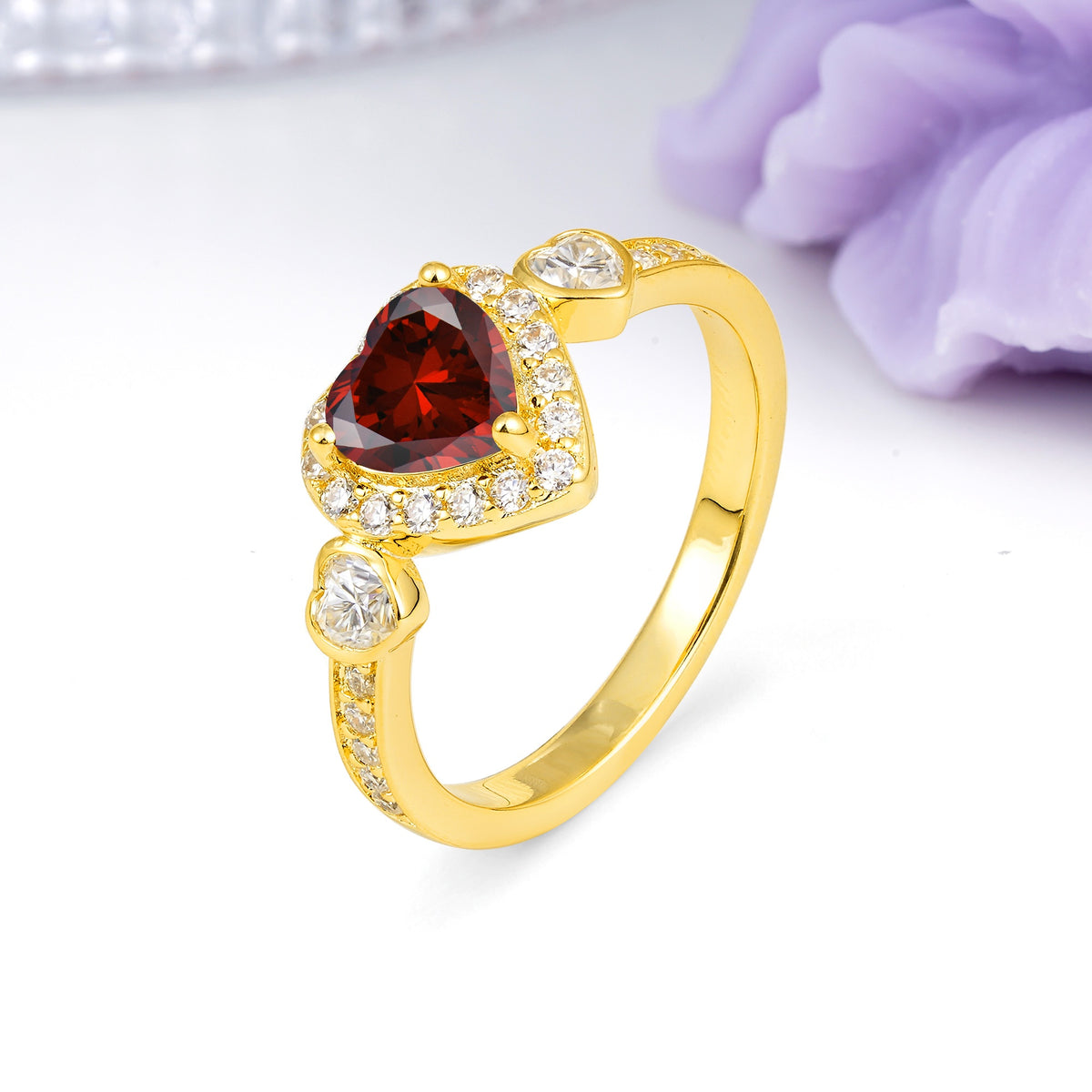 Luxurious 3 Prong Heart Cut Garnet Engagement Ring - Additional view