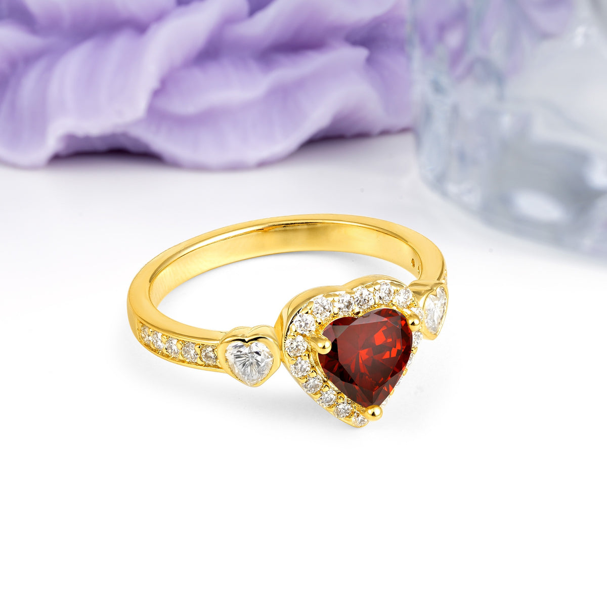 Luxurious 3 Prong Heart Cut Garnet Engagement Ring - Additional view