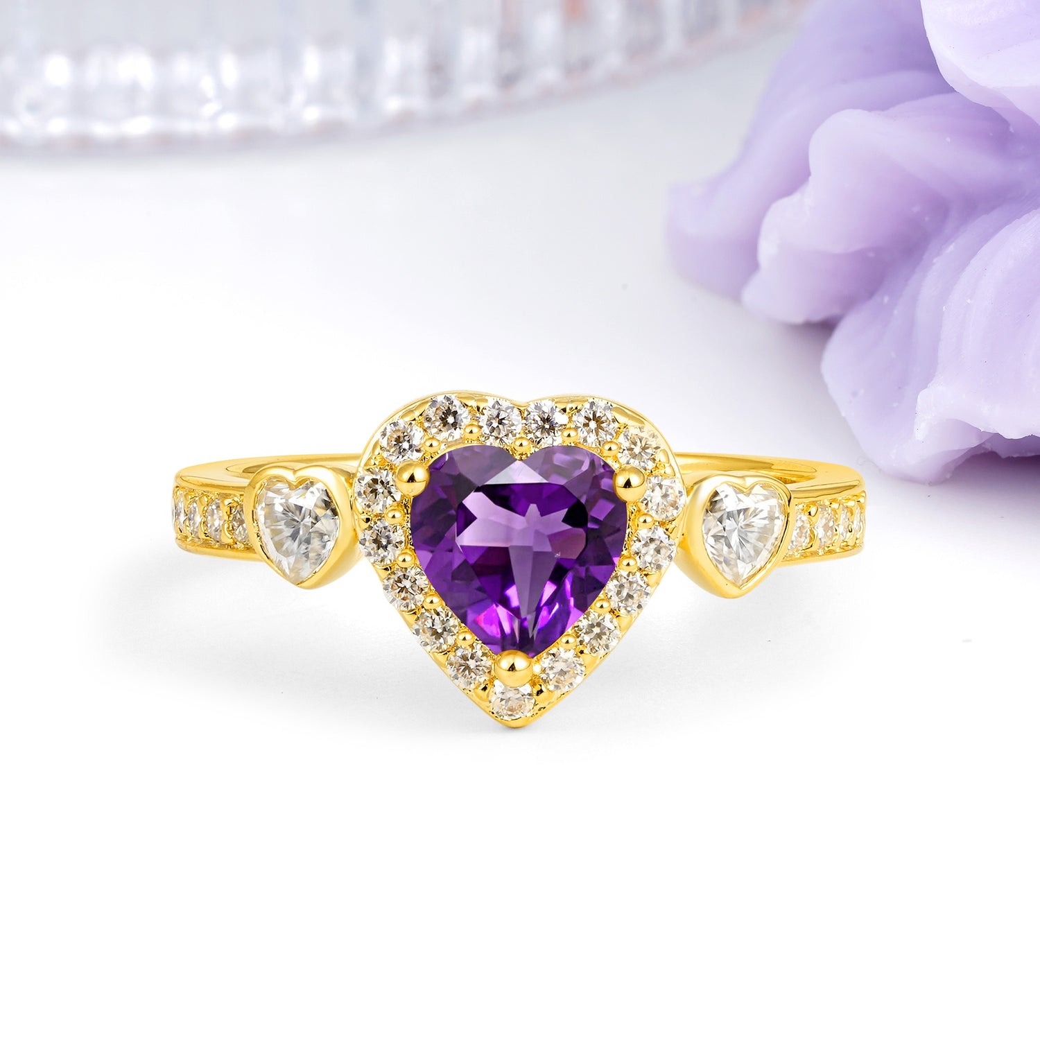 Luxurious 3 Prong Heart Cut Amethyst Engagement Ring - Additional view