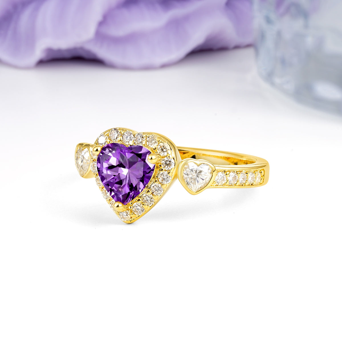 Luxurious 3 Prong Heart Cut Amethyst Engagement Ring - Additional view