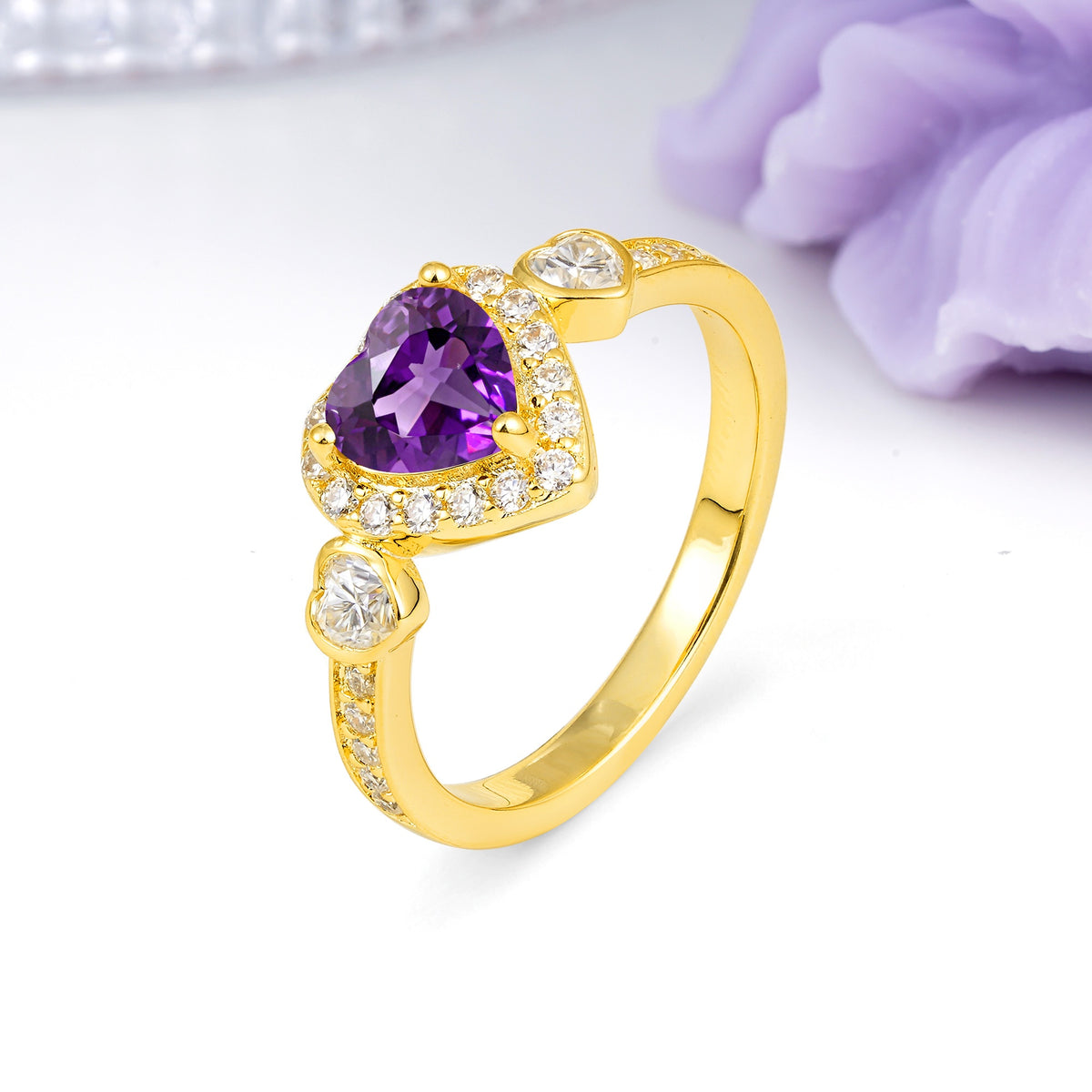 Luxurious 3 Prong Heart Cut Amethyst Engagement Ring - Additional view