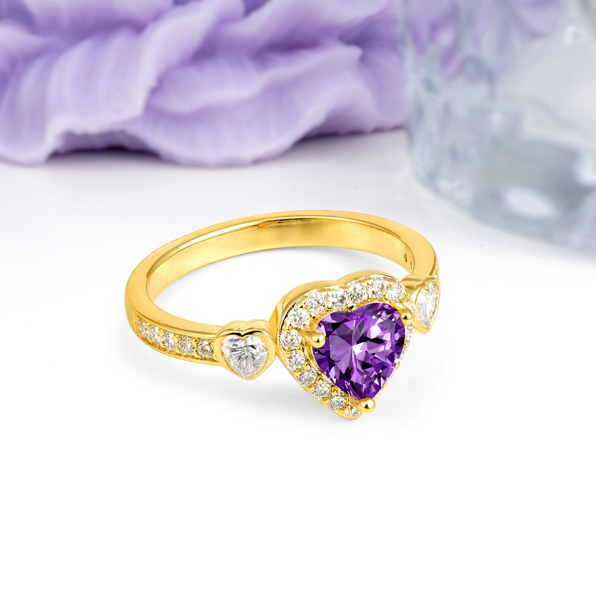 Luxurious 3 Prong Heart Cut Amethyst Engagement Ring - Additional view