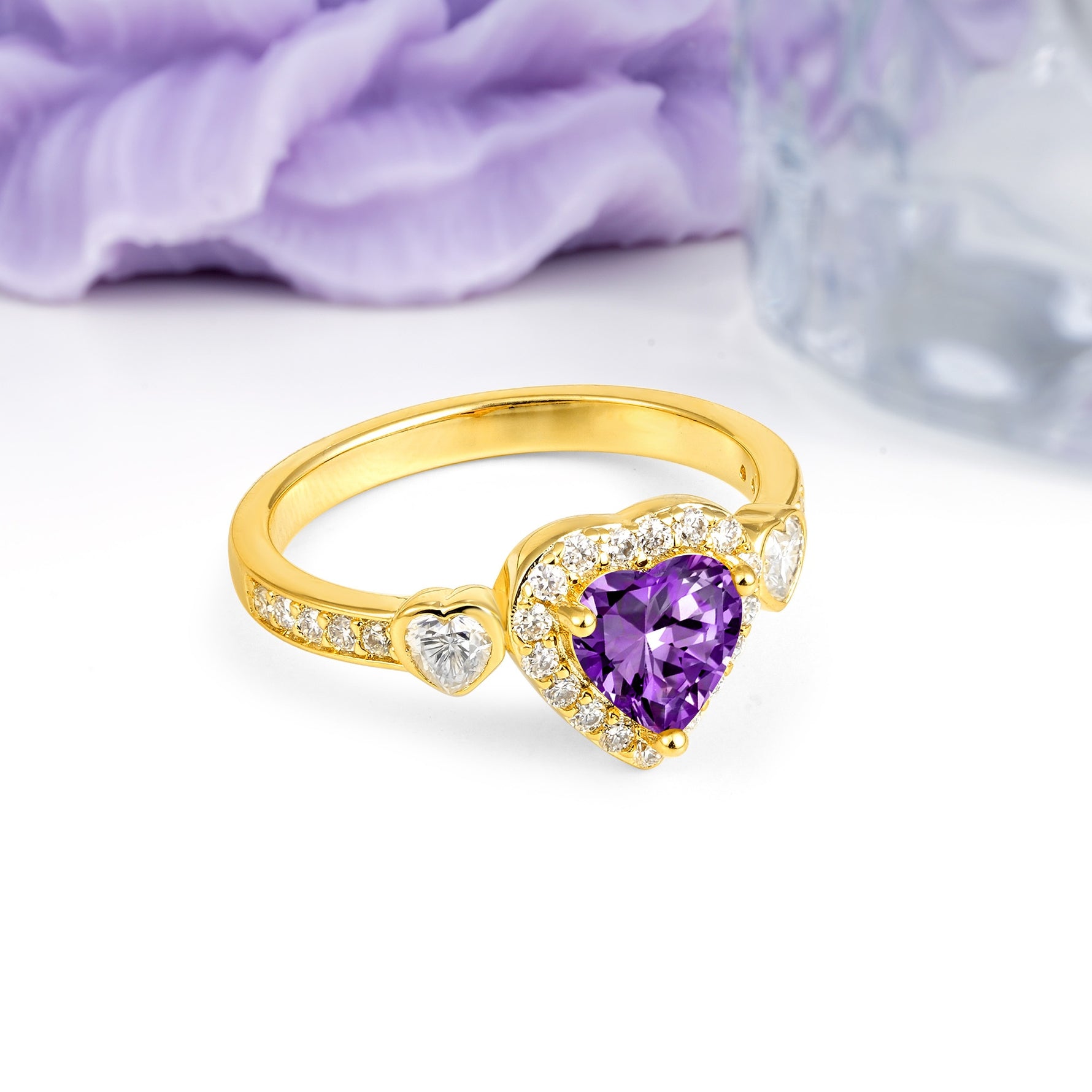 Luxurious 3 Prong Heart Cut Amethyst Engagement Ring - Additional view