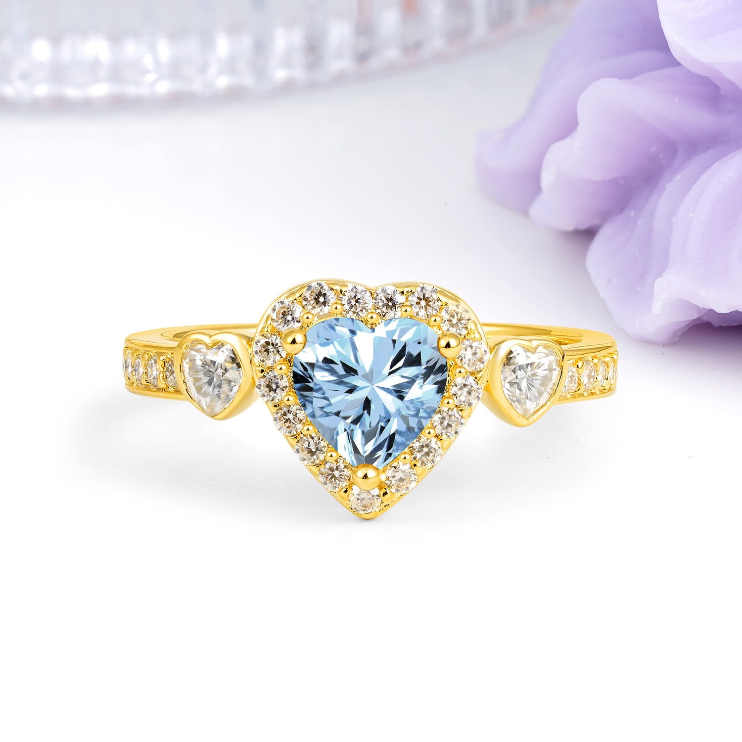Luxurious 3 Prong Heart Cut Aquamarine Engagement Ring - Additional view