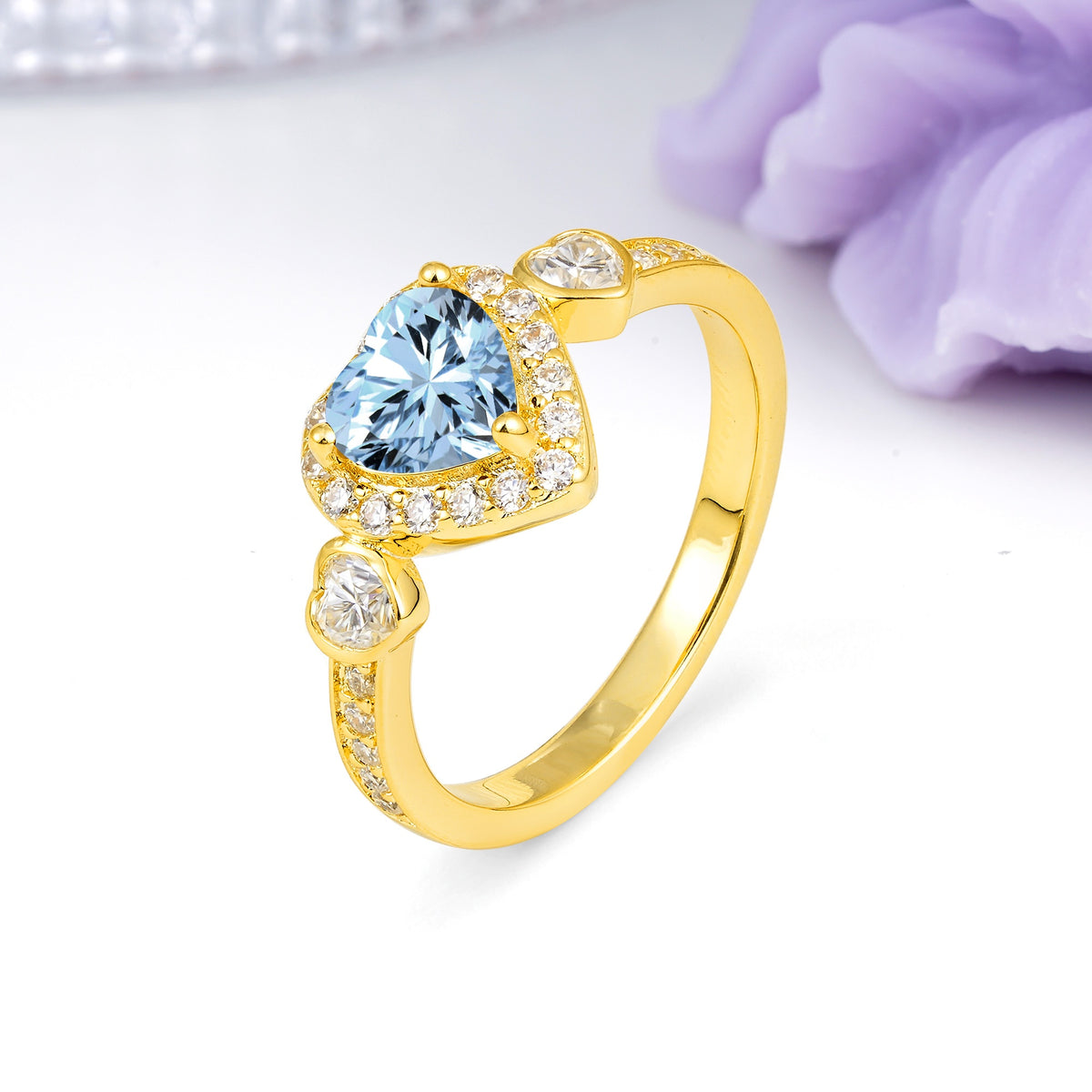 Luxurious 3 Prong Heart Cut Aquamarine Engagement Ring - Additional view