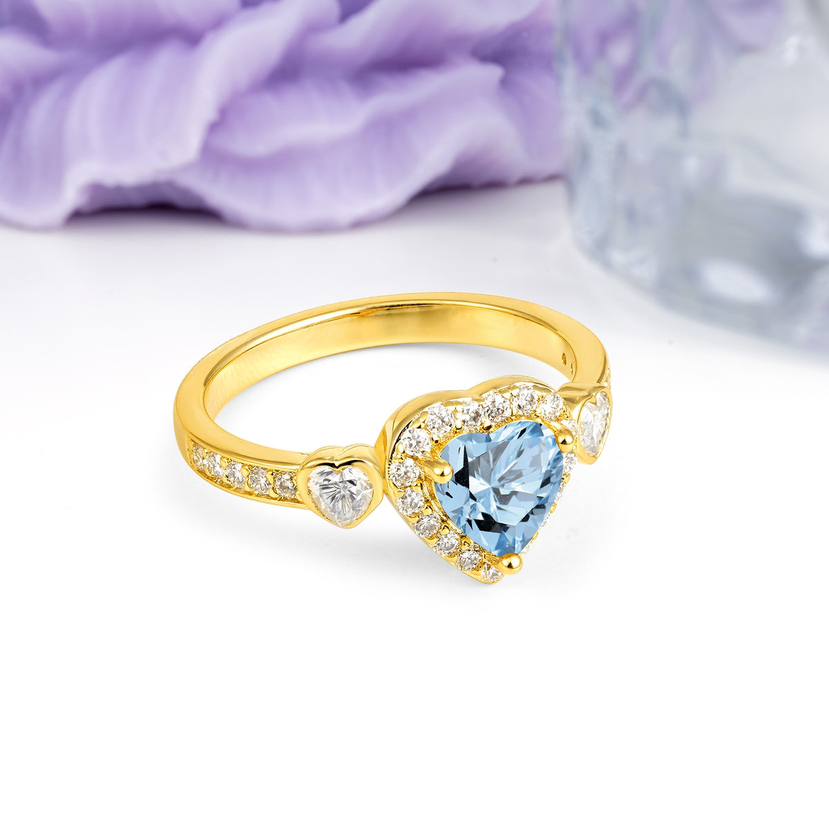 Luxurious 3 Prong Heart Cut Aquamarine Engagement Ring - Additional view