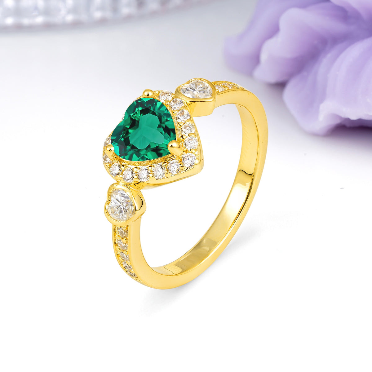 Luxurious 3 Prong Heart Cut Emerald Engagement Ring - Additional view