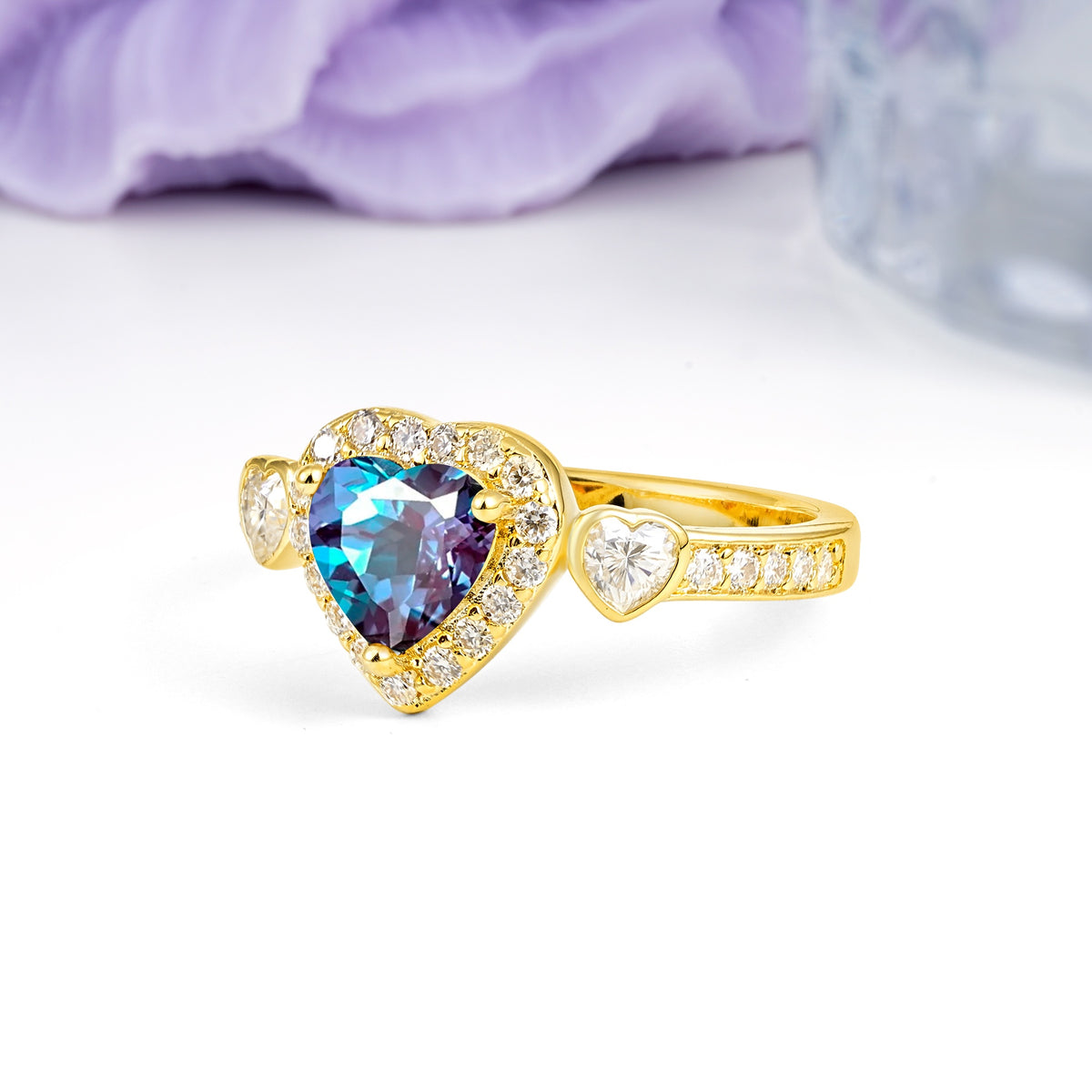Luxurious 3 Prong Heart Cut Alexandrite Engagement Ring - Additional view