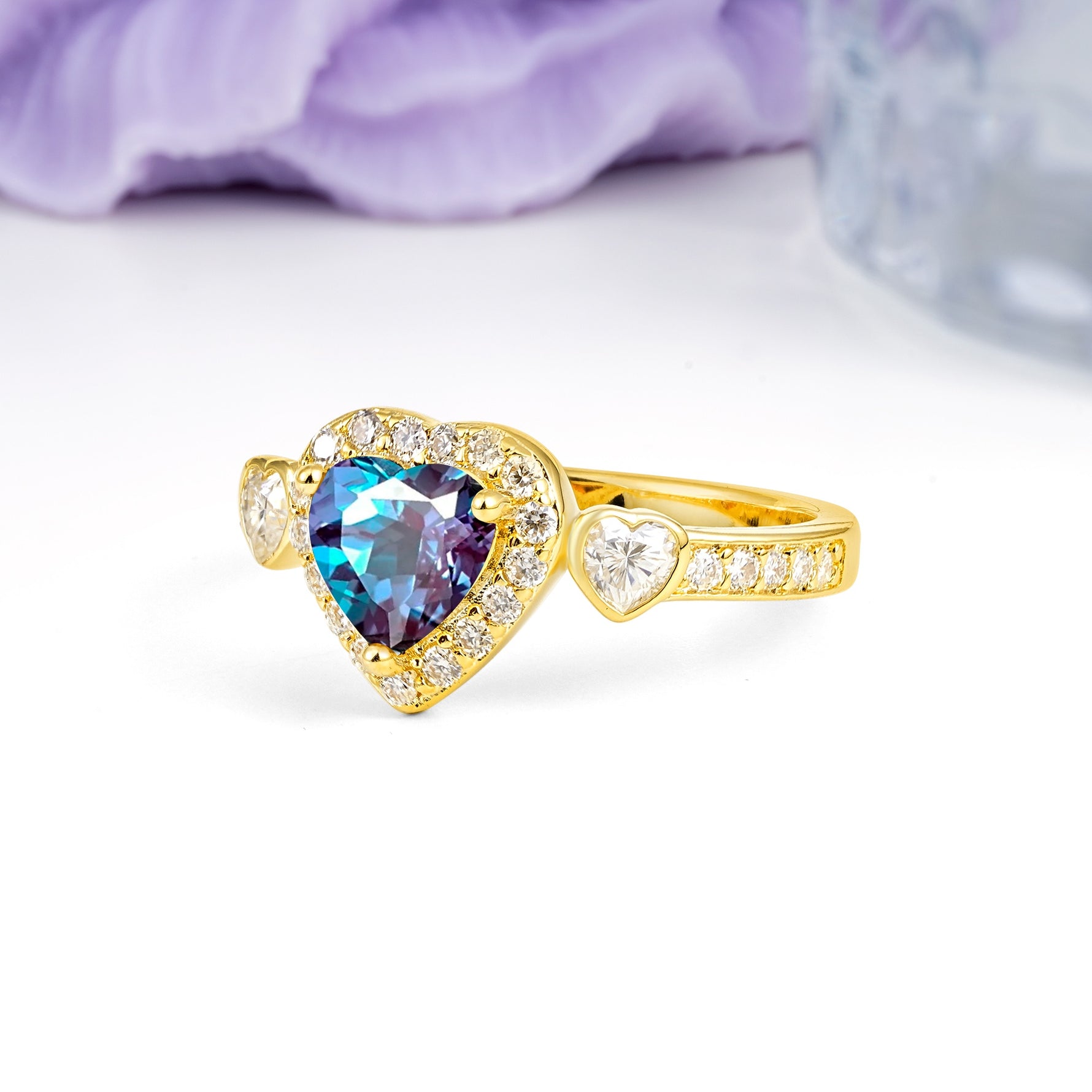 Luxurious 3 Prong Heart Cut Alexandrite Engagement Ring - Additional view