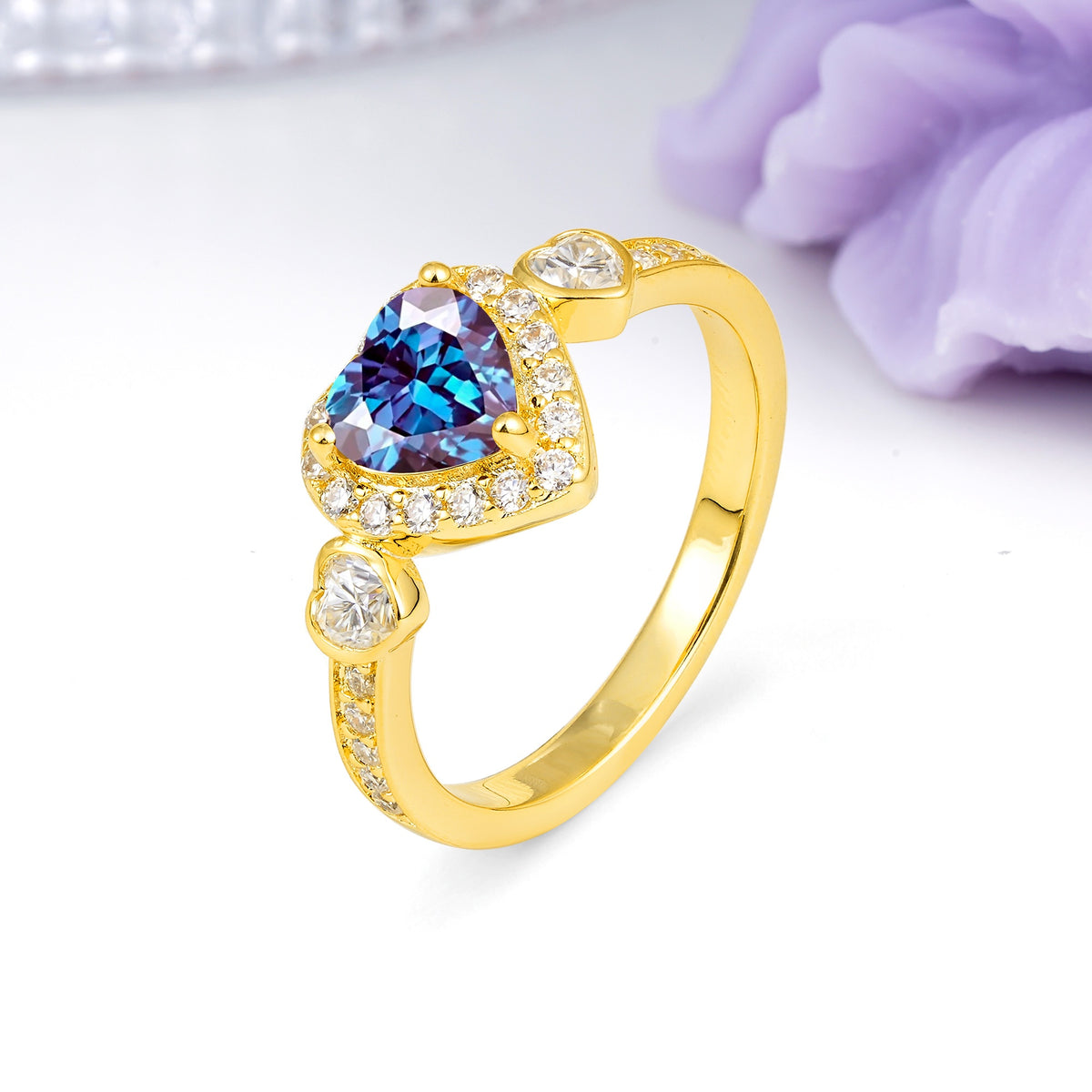 Luxurious 3 Prong Heart Cut Alexandrite Engagement Ring - Additional view