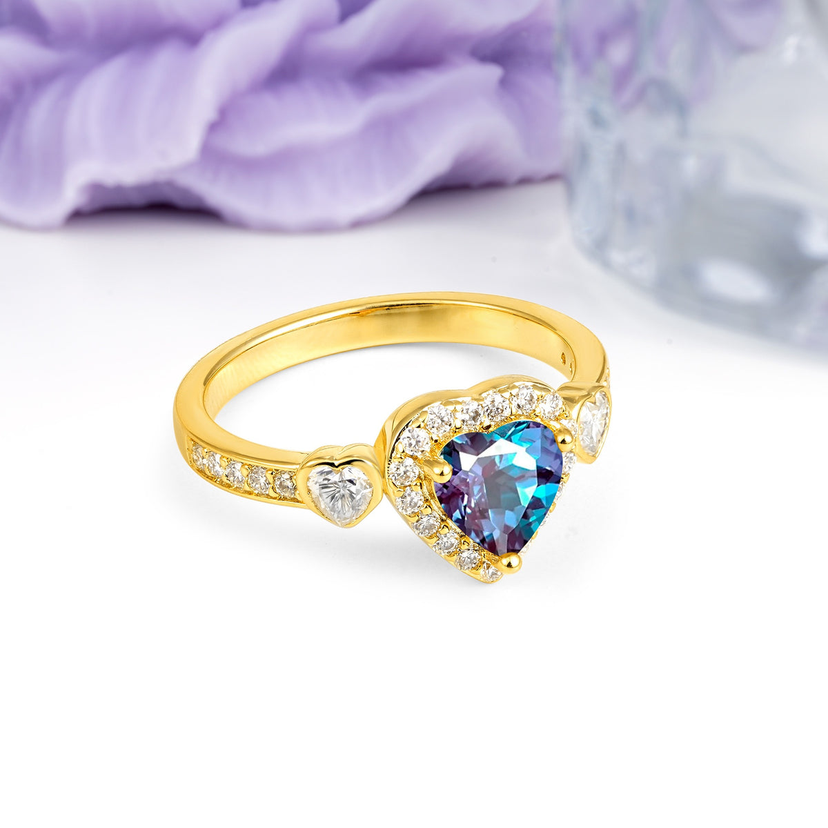 Luxurious 3 Prong Heart Cut Alexandrite Engagement Ring - Additional view