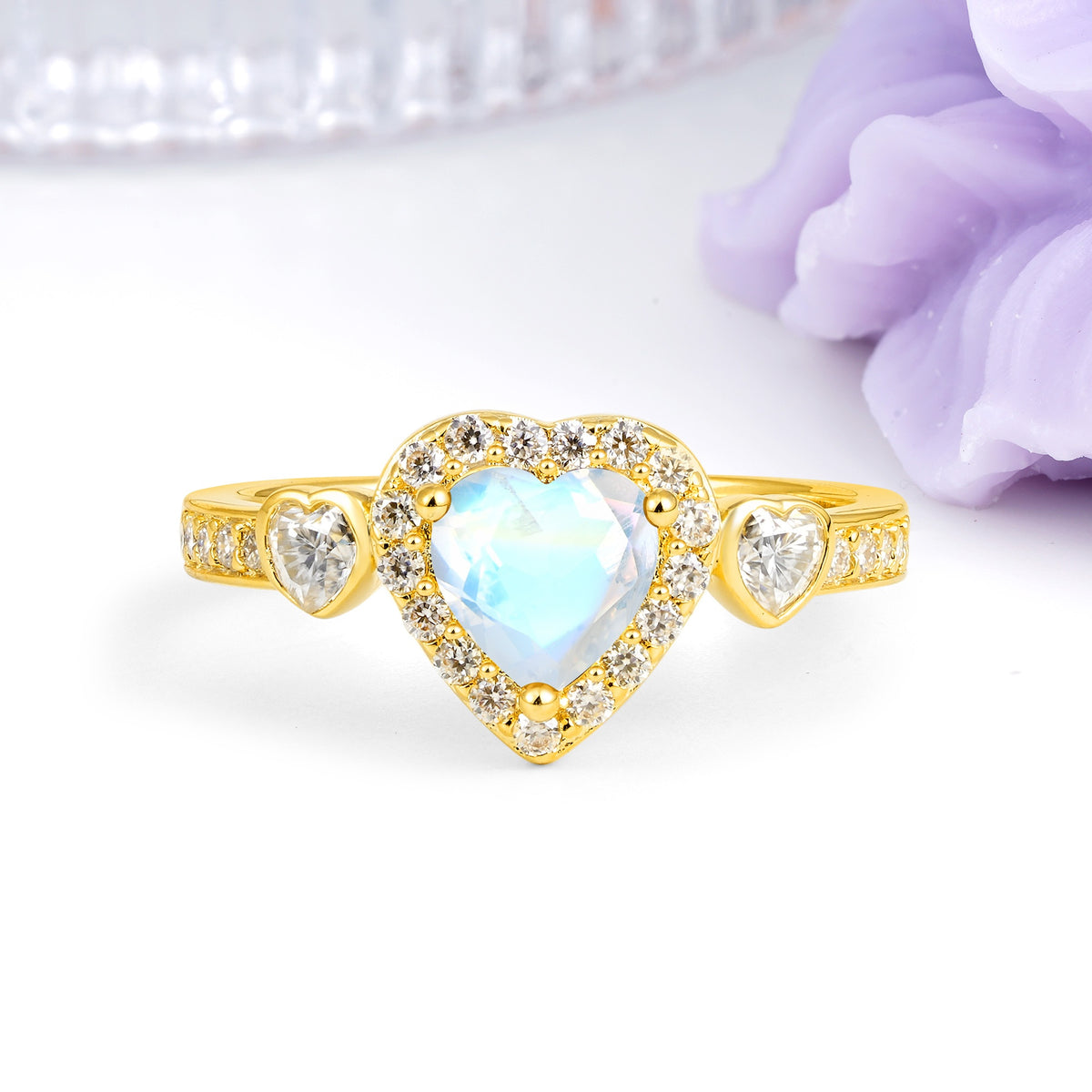 Luxurious 3 Prong Heart Cut Moonstone Engagement Ring - Additional view