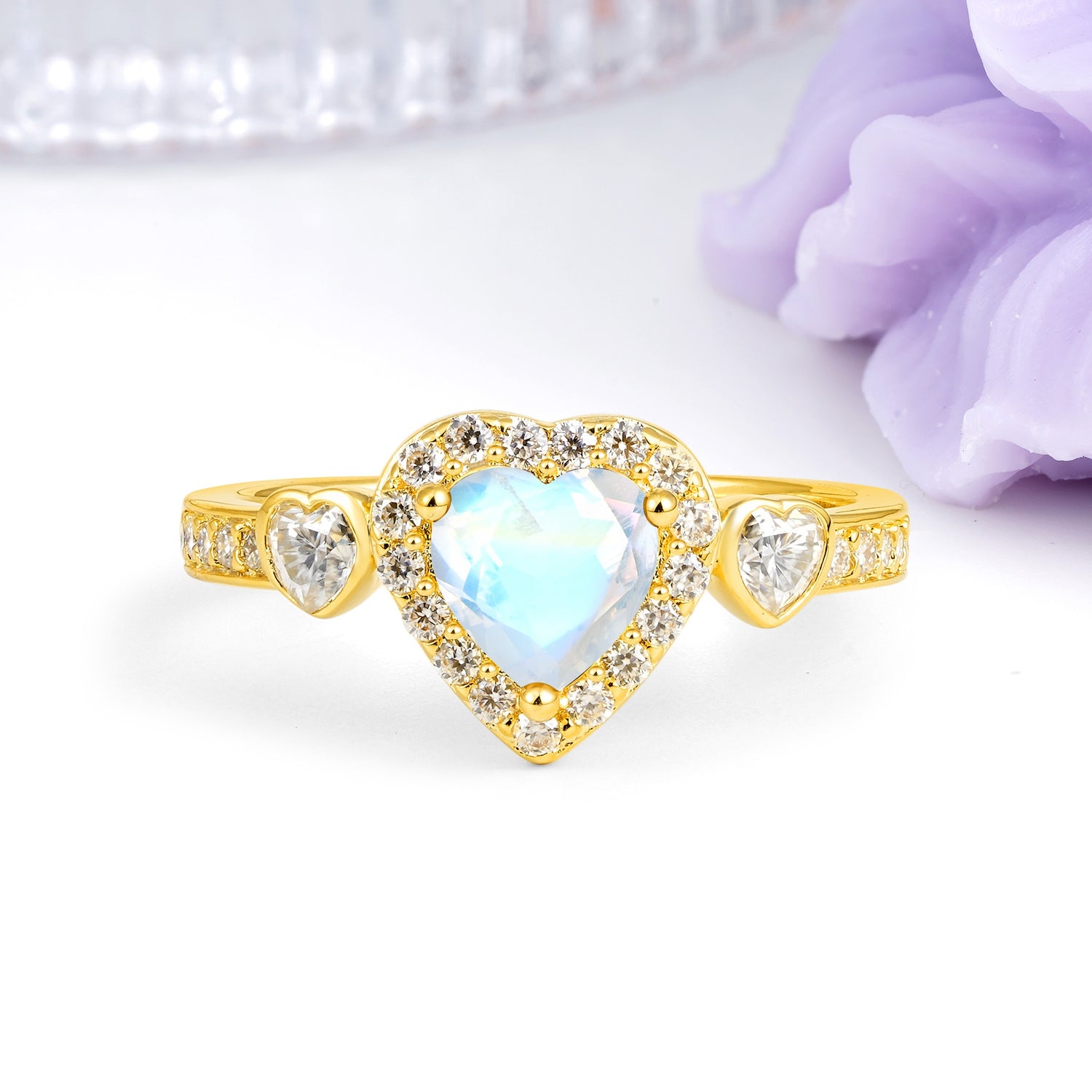 Luxurious 3 Prong Heart Cut Moonstone Engagement Ring - Additional view