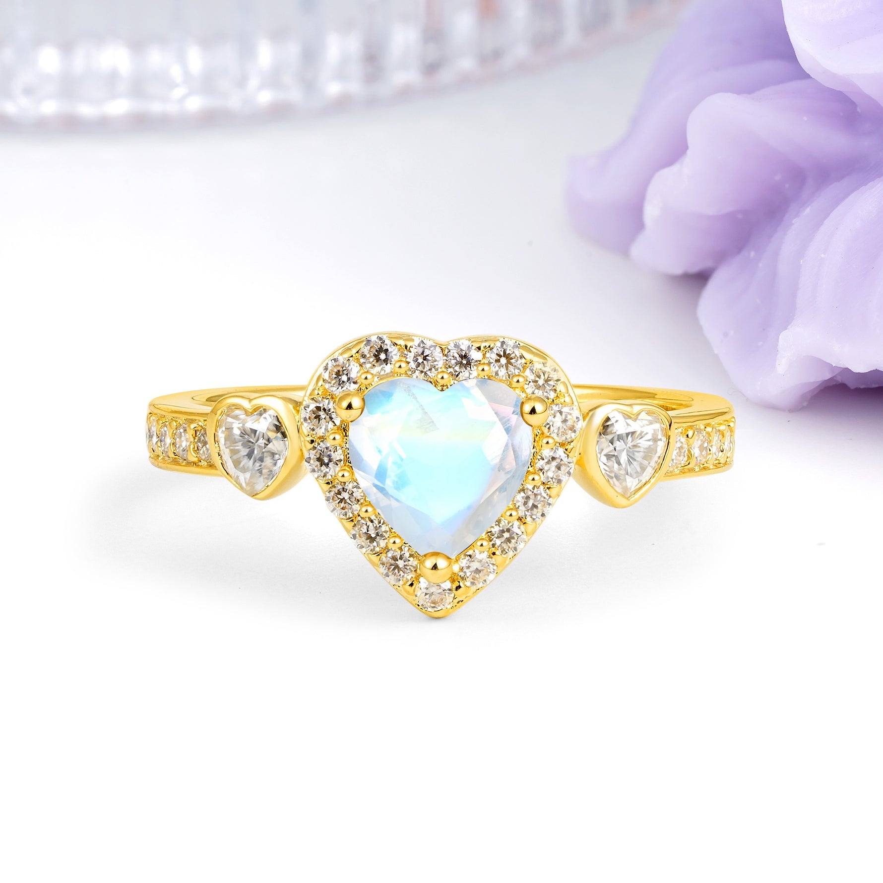 Luxurious 3 Prong Heart Cut Moonstone Engagement Ring - Additional view