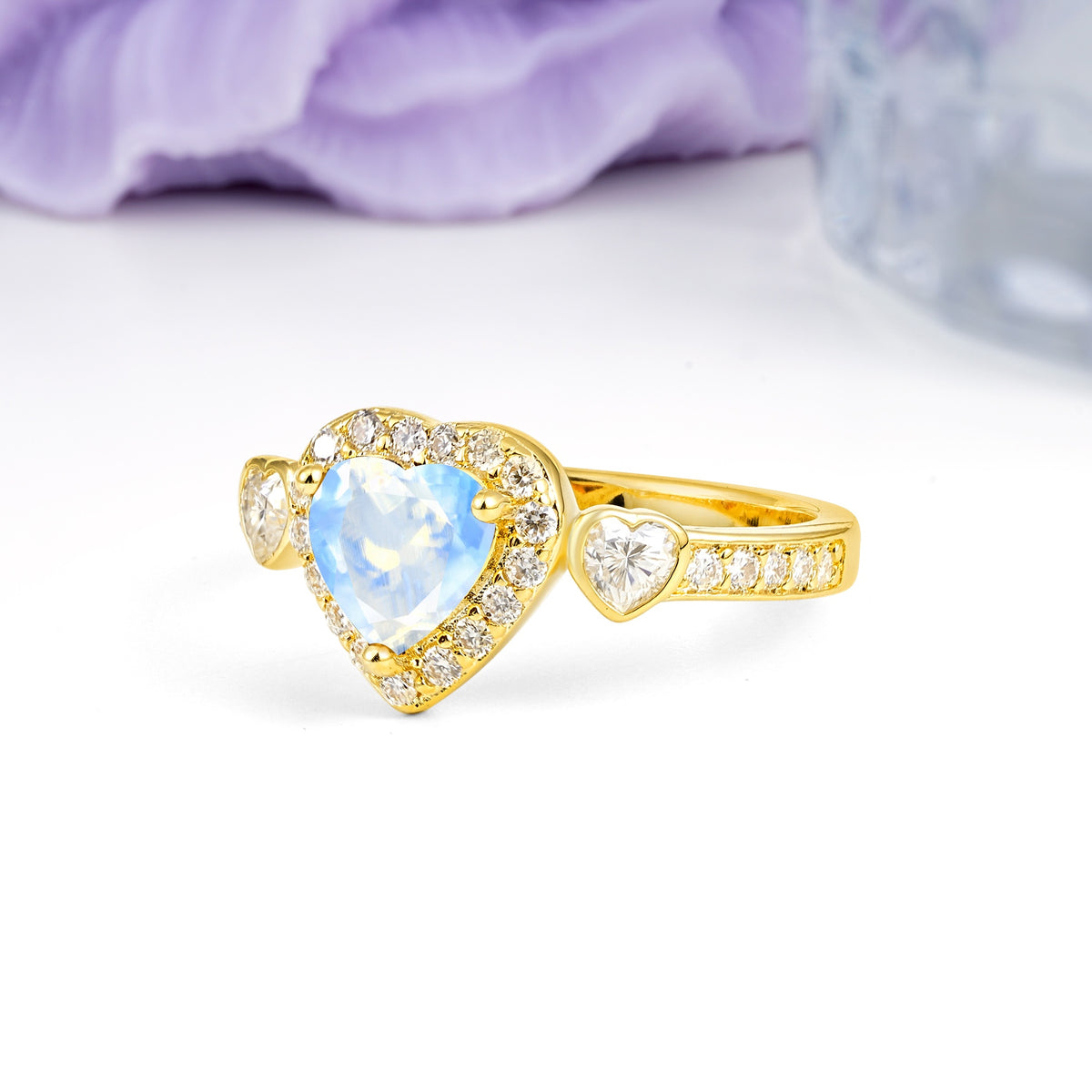Luxurious 3 Prong Heart Cut Moonstone Engagement Ring - Additional view