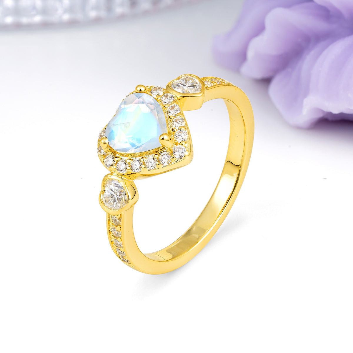 Luxurious 3 Prong Heart Cut Moonstone Engagement Ring - Additional view