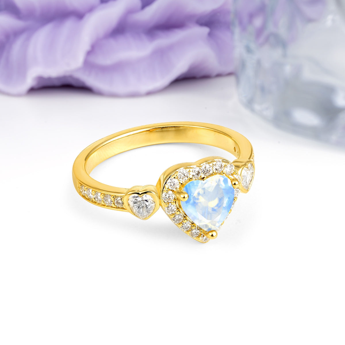 Luxurious 3 Prong Heart Cut Moonstone Engagement Ring - Additional view