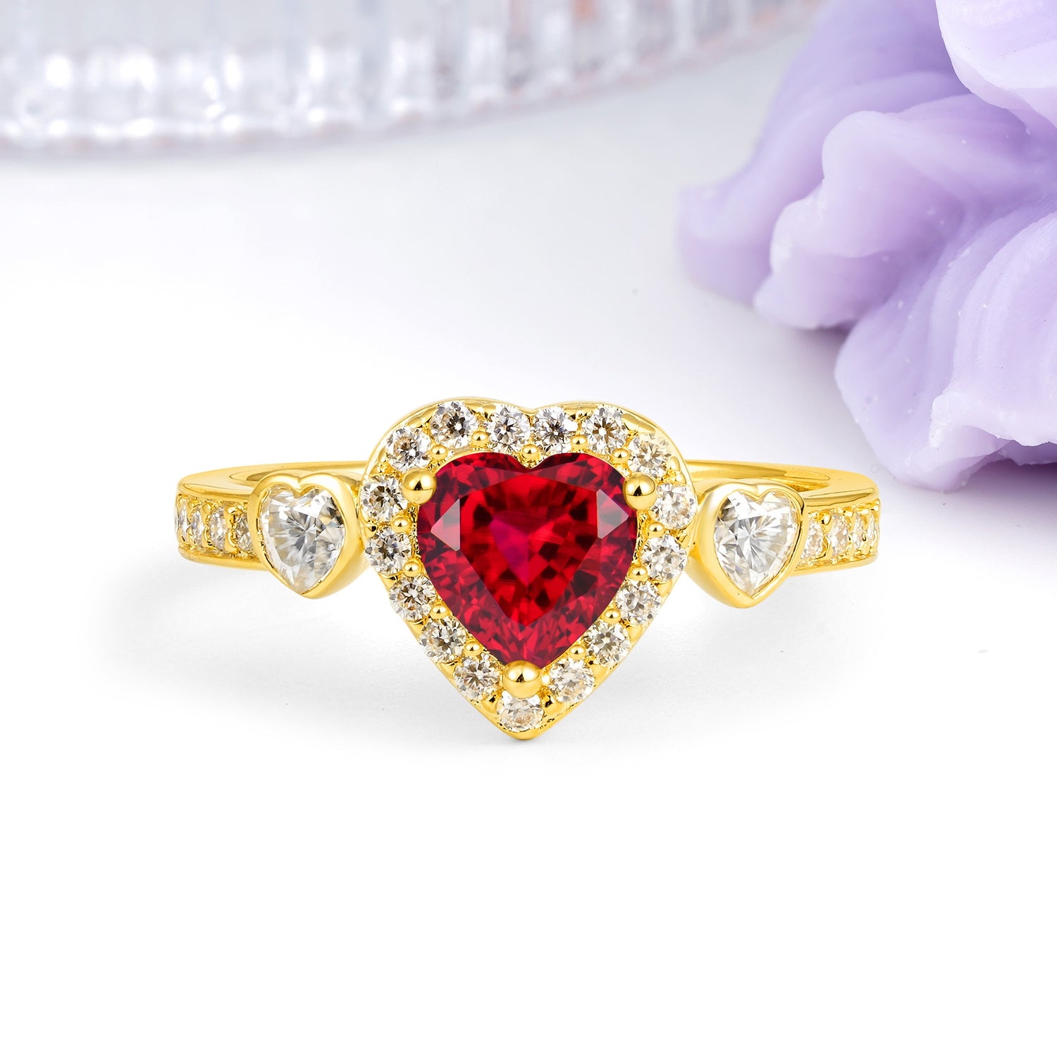 Luxurious 3 Prong Heart Cut Ruby Engagement Ring - Additional view