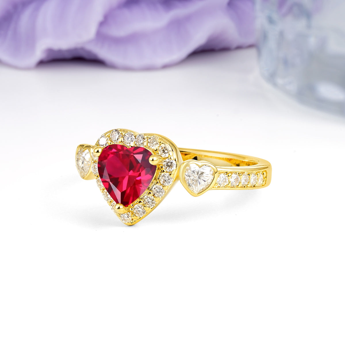 Luxurious 3 Prong Heart Cut Ruby Engagement Ring - Additional view