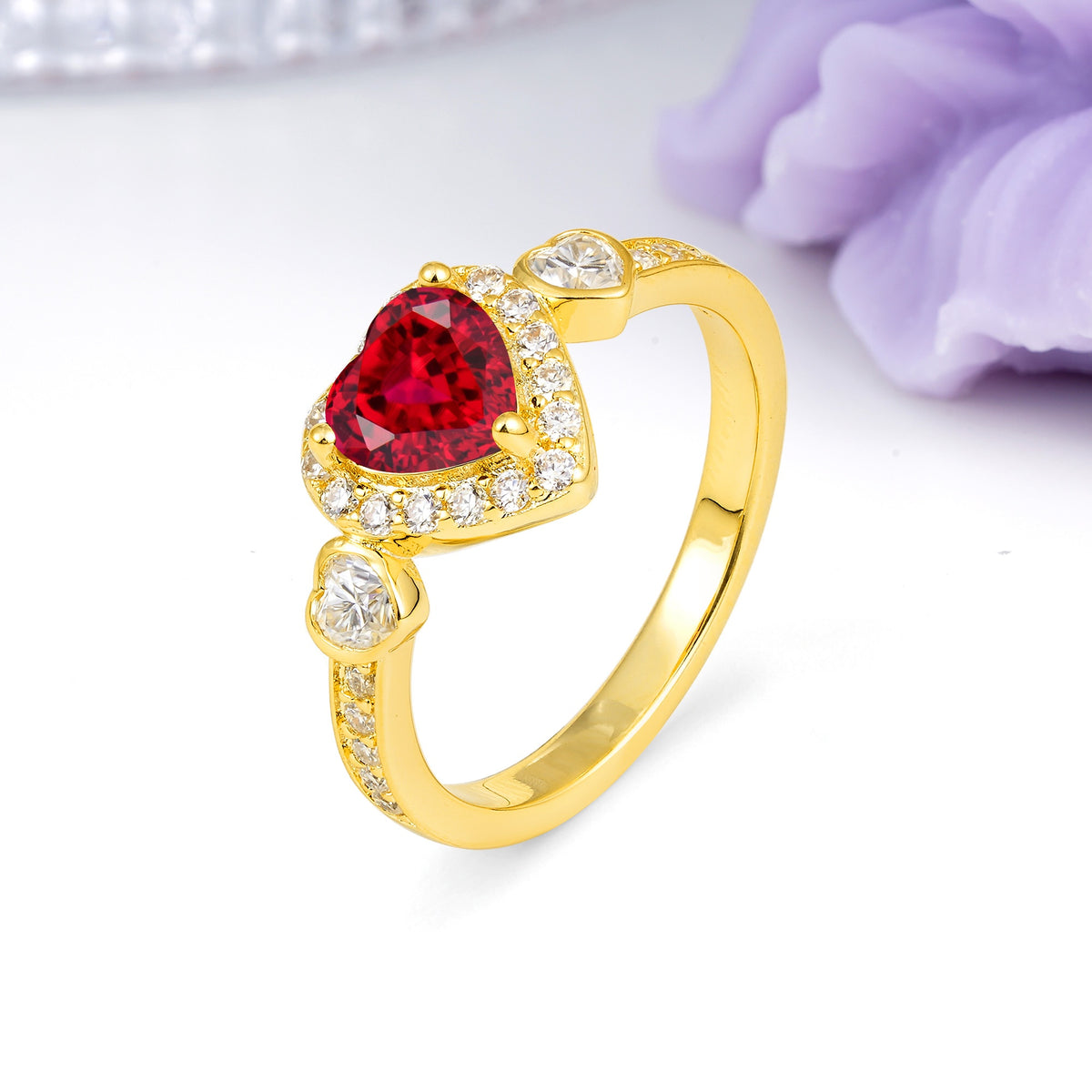 Luxurious 3 Prong Heart Cut Ruby Engagement Ring - Additional view