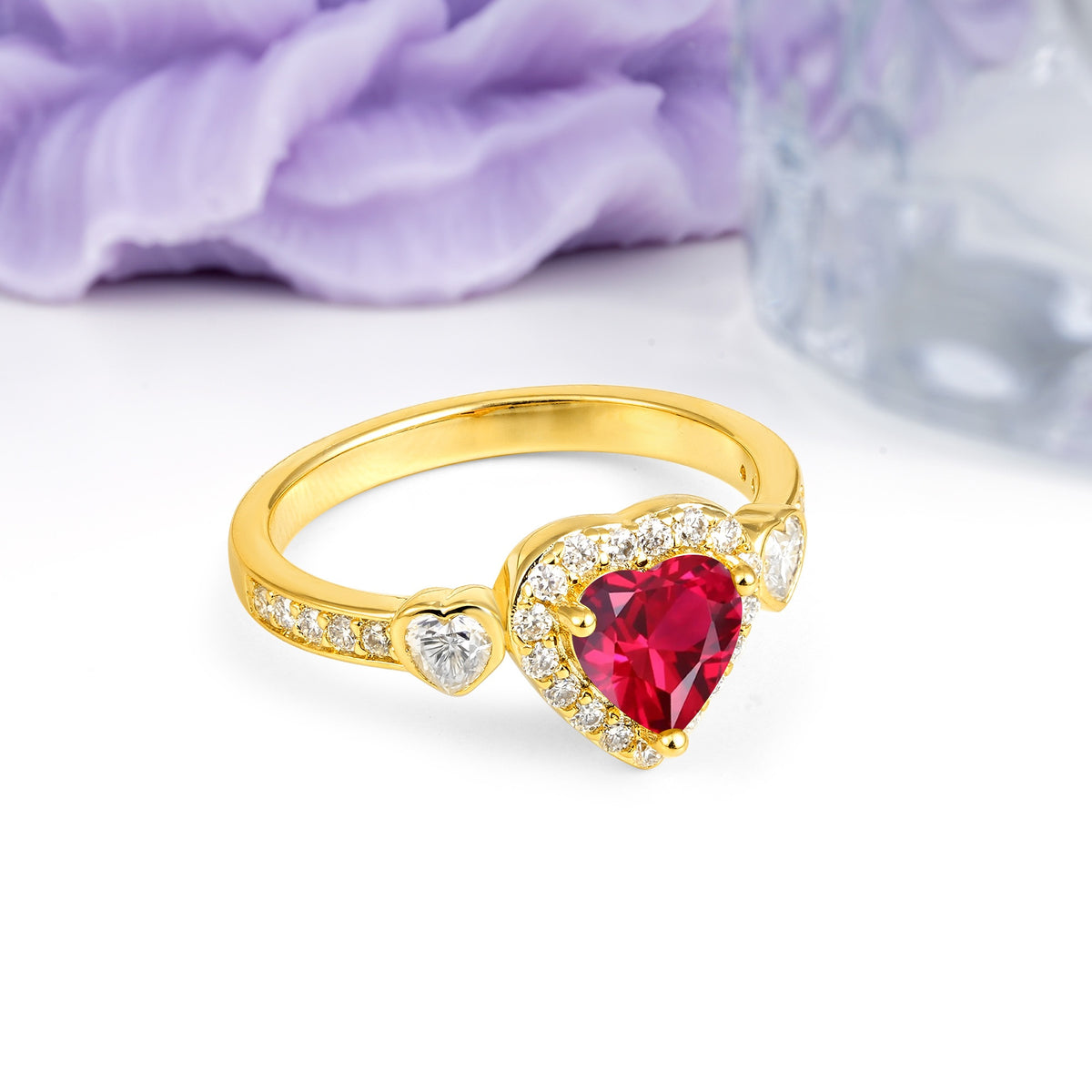 Luxurious 3 Prong Heart Cut Ruby Engagement Ring - Additional view