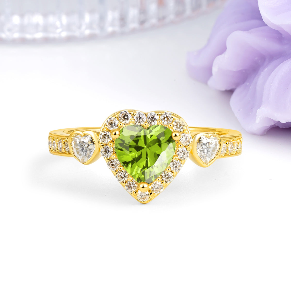 Luxurious 3 Prong Heart Cut Peridot Engagement Ring - Additional view