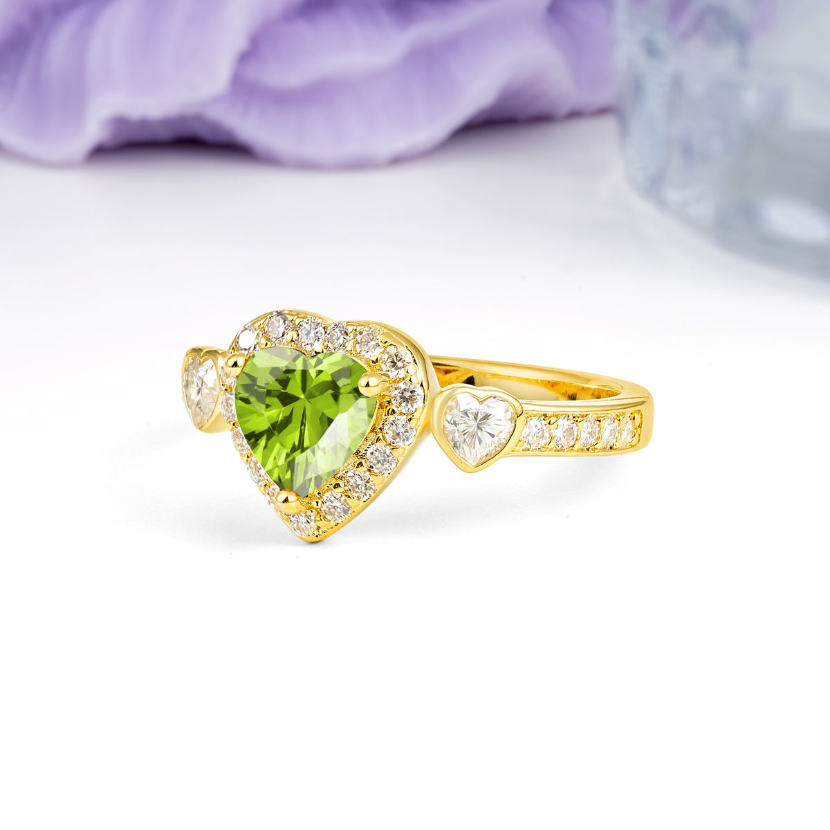 Luxurious 3 Prong Heart Cut Peridot Engagement Ring - Additional view
