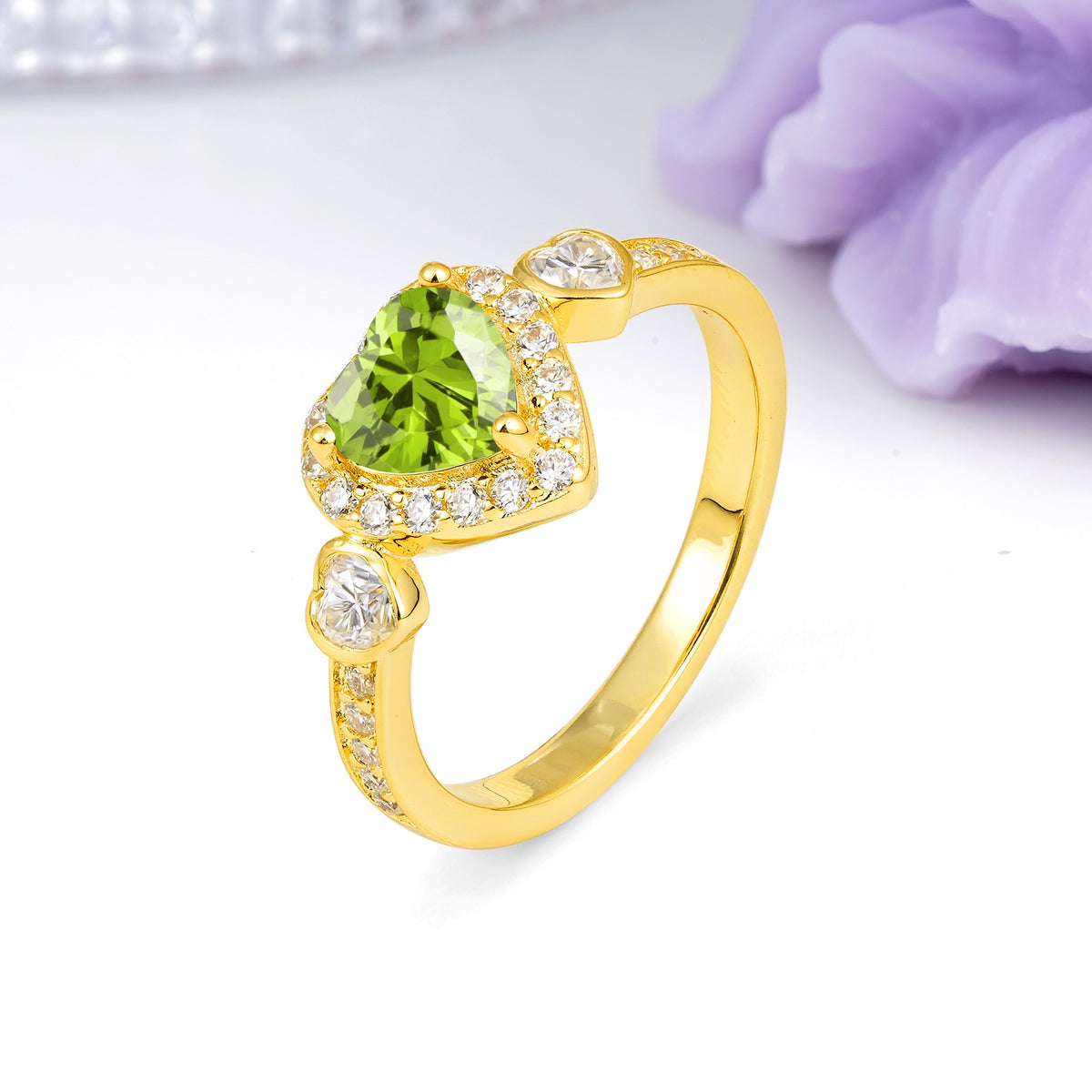Luxurious 3 Prong Heart Cut Peridot Engagement Ring - Additional view