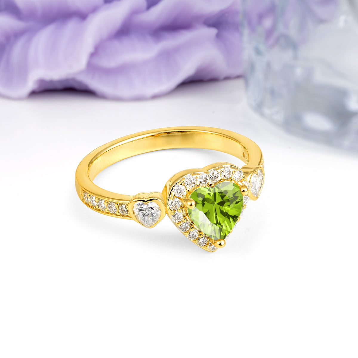 Luxurious 3 Prong Heart Cut Peridot Engagement Ring - Additional view