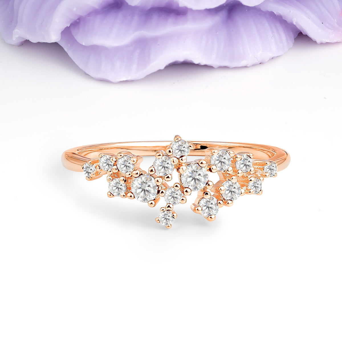 Dainty Galaxy Scattered Diamond Floral Twig Moissanite Wedding Ring - Additional view