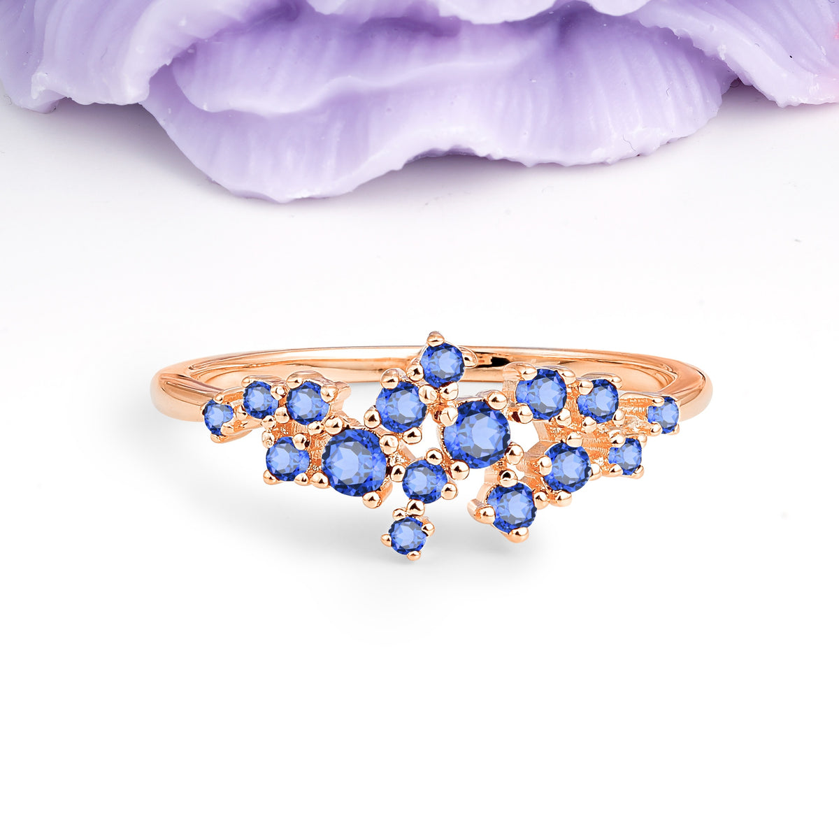 Dainty Galaxy Scattered Diamond Floral Twig Sapphire Wedding Ring - Additional view