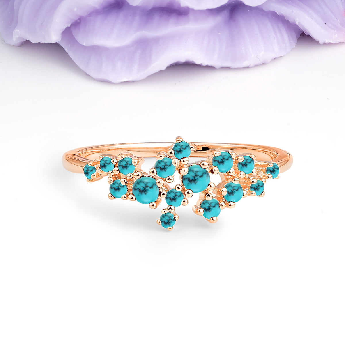 Dainty Galaxy Scattered Diamond Floral Twig Turquoise Wedding Ring - Additional view