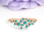Dainty Galaxy Scattered Diamond Floral Twig Turquoise Wedding Ring - Additional view