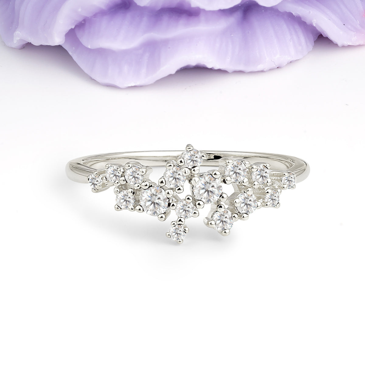 Dainty Galaxy Scattered Diamond Floral Twig Moissanite Wedding Ring - Additional view