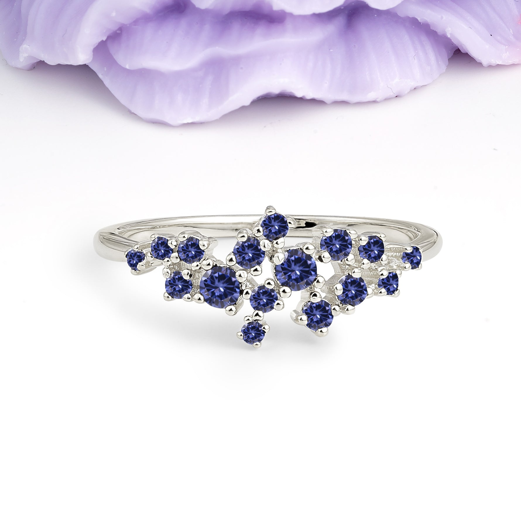 Dainty Galaxy Scattered Diamond Floral Twig Tanzanite Wedding Ring - Additional view
