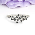Dainty Galaxy Scattered Diamond Floral Twig Black Rutilated Quartz Wedding Ring - Additional view