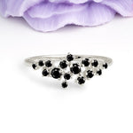 Dainty Galaxy Scattered Diamond Floral Twig Black Onyx Wedding Ring - Additional view