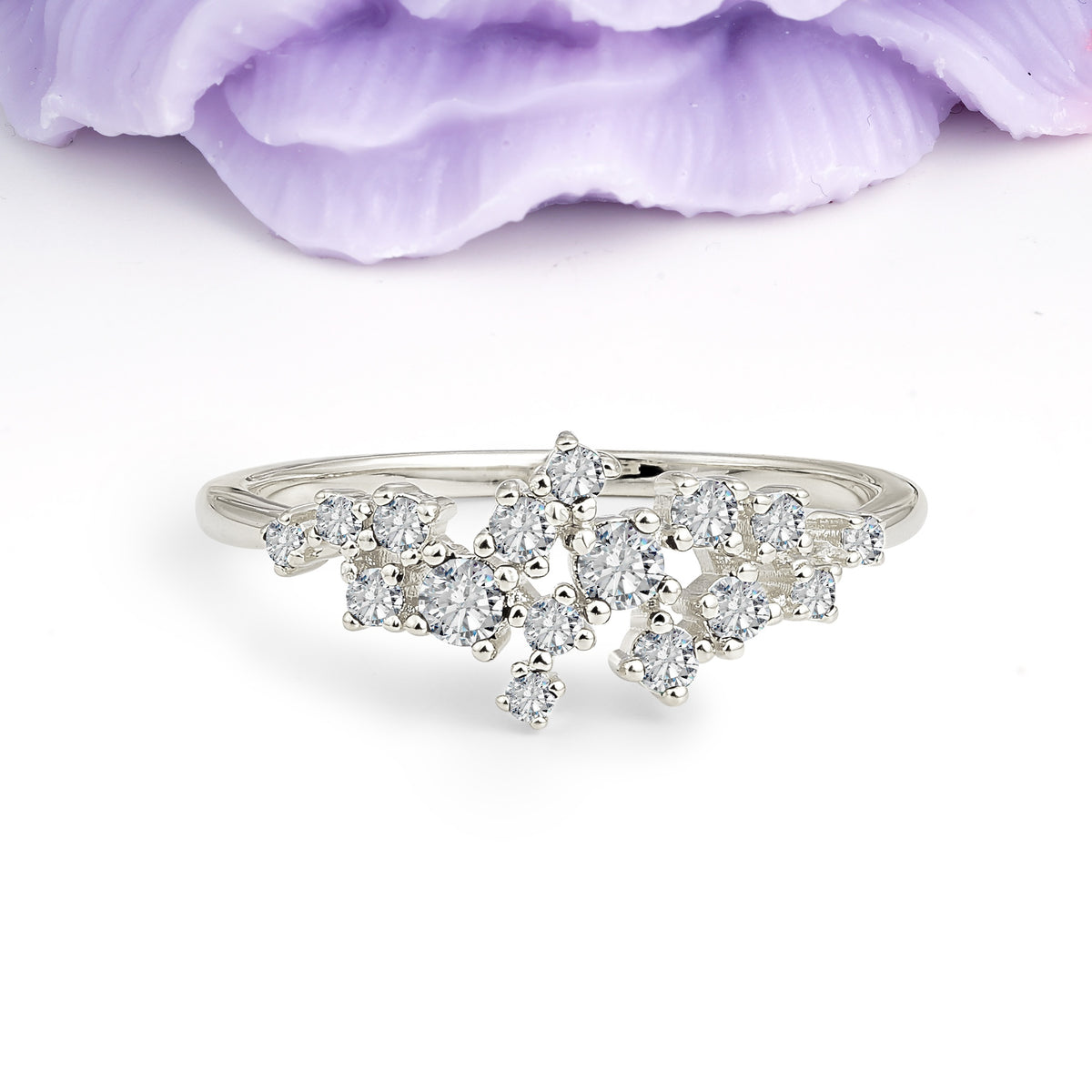 Dainty Galaxy Scattered Diamond Floral Twig Lab Diamond Wedding Ring - Additional view