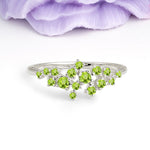 Dainty Galaxy Scattered Diamond Floral Twig Peridot Wedding Ring - Additional view