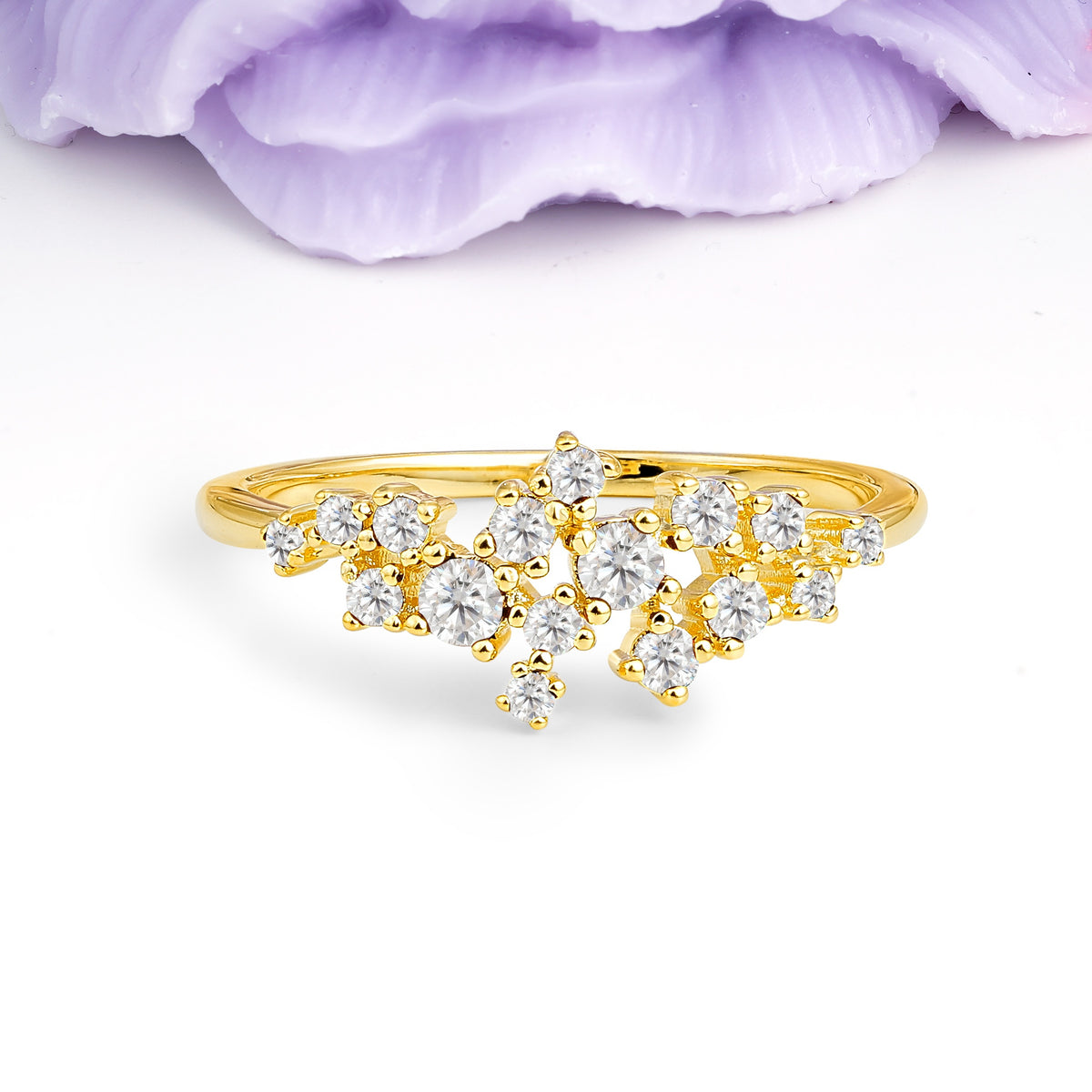 Dainty Galaxy Scattered Diamond Floral Twig Moissanite Wedding Ring - Additional view