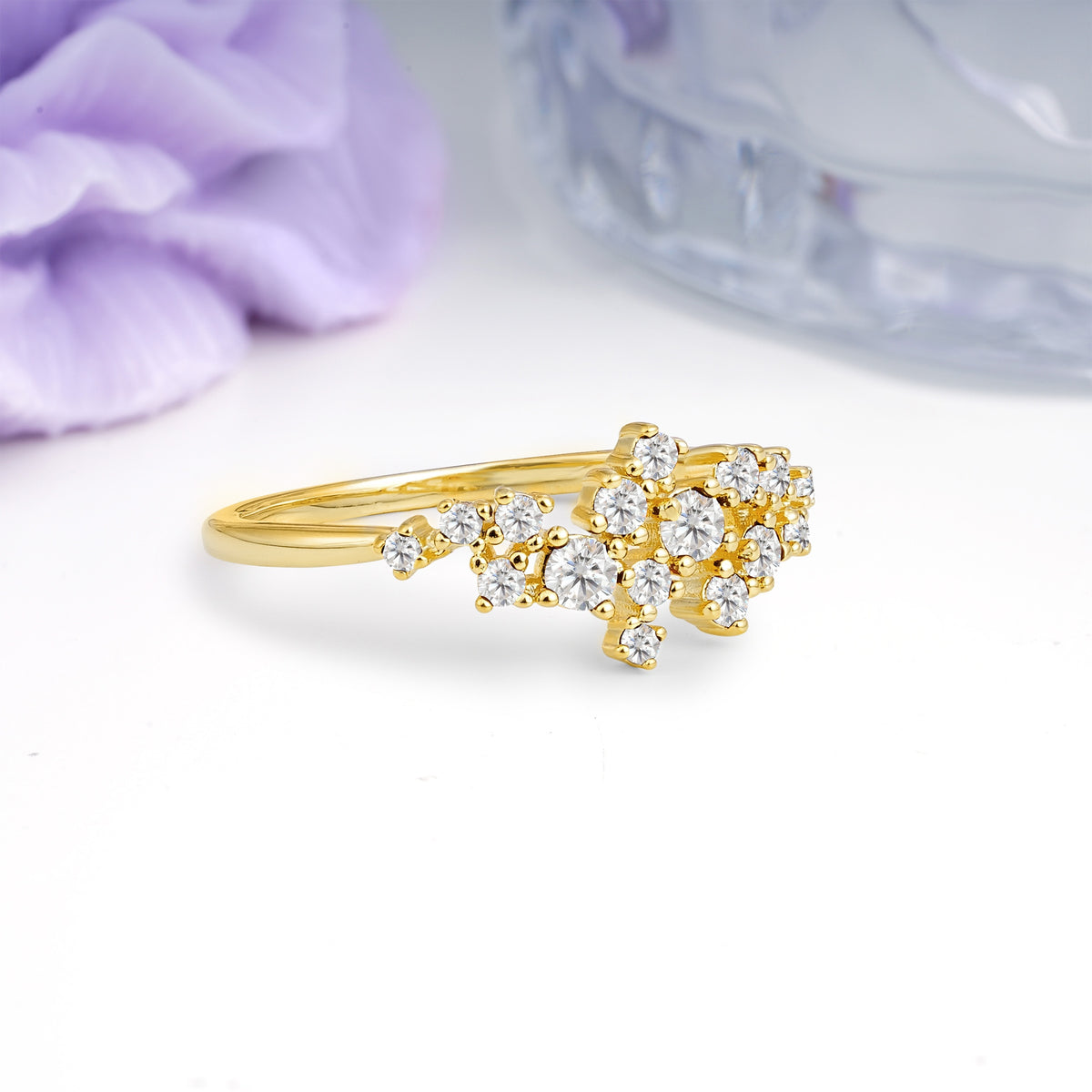 Dainty Galaxy Scattered Diamond Floral Twig Moissanite Wedding Ring - Additional view