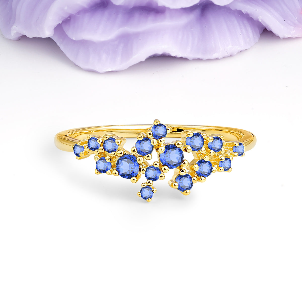 Dainty Galaxy Scattered Diamond Floral Twig Sapphire Wedding Ring - Additional view