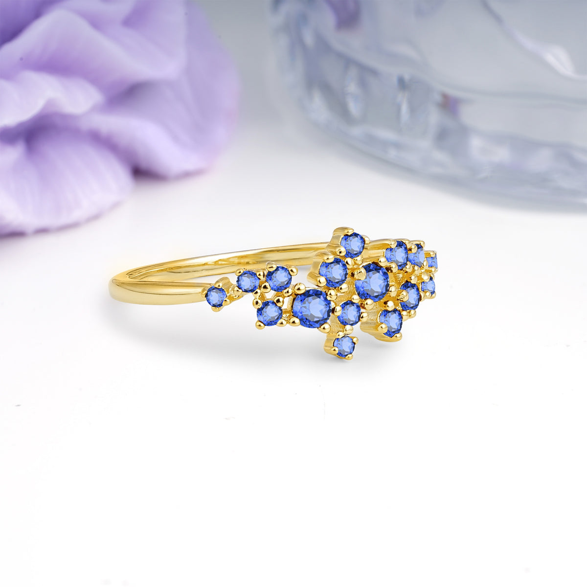 Dainty Galaxy Scattered Diamond Floral Twig Sapphire Wedding Ring - Additional view