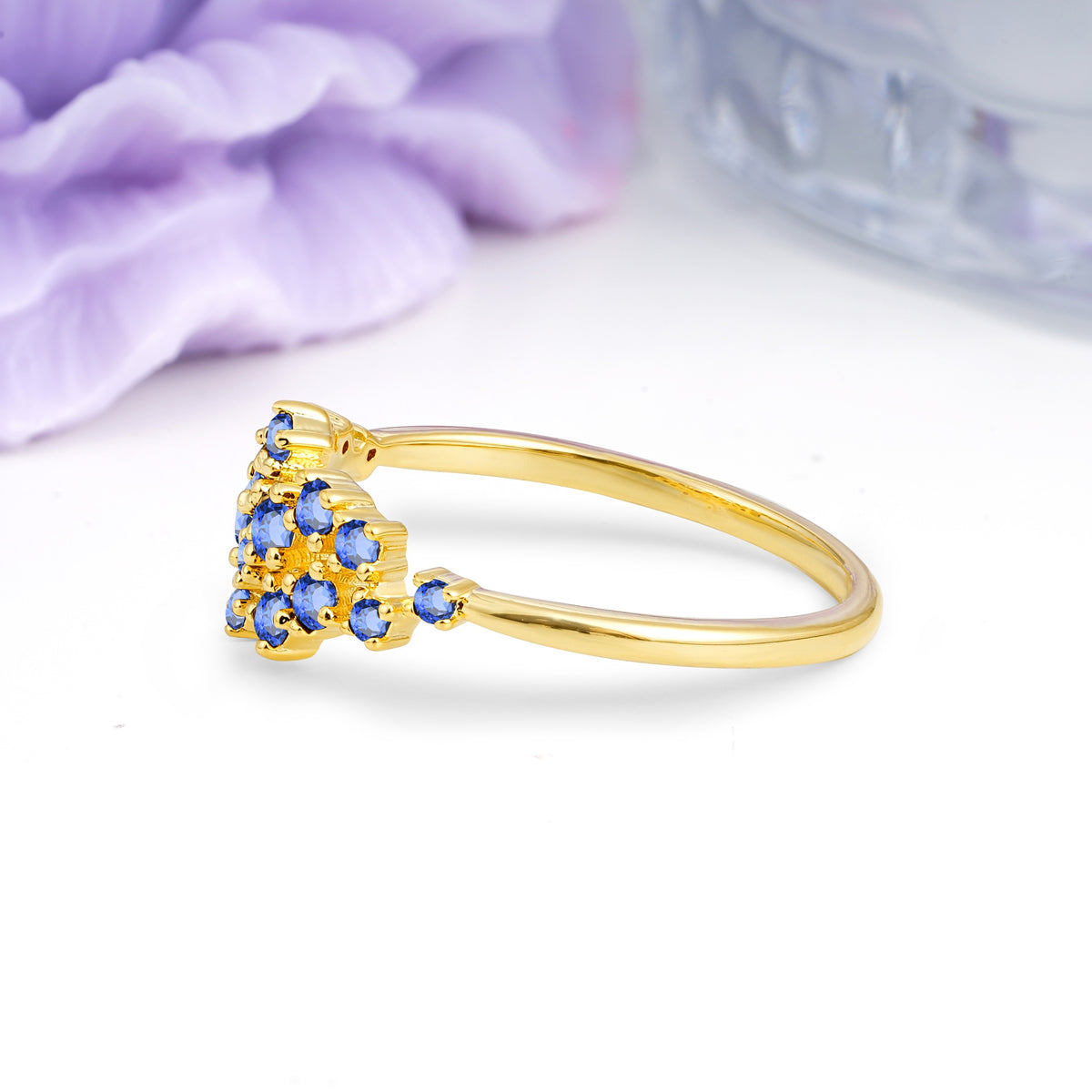 Dainty Galaxy Scattered Diamond Floral Twig Sapphire Wedding Ring - Additional view