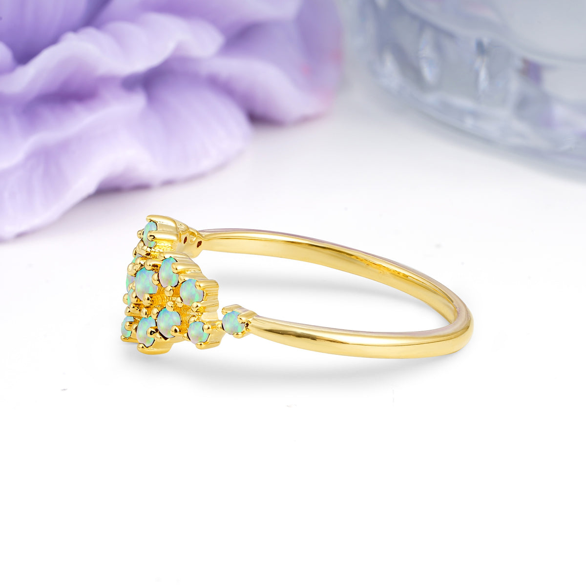 Dainty Galaxy Scattered Diamond Floral Twig Fire Opal Wedding Ring - Additional view