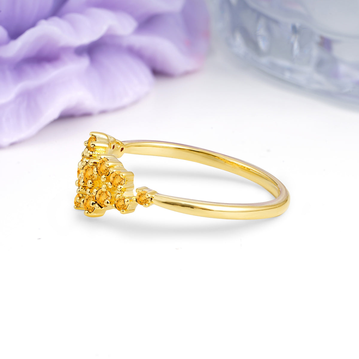 Dainty Galaxy Scattered Diamond Floral Twig Citrine Wedding Ring - Additional view