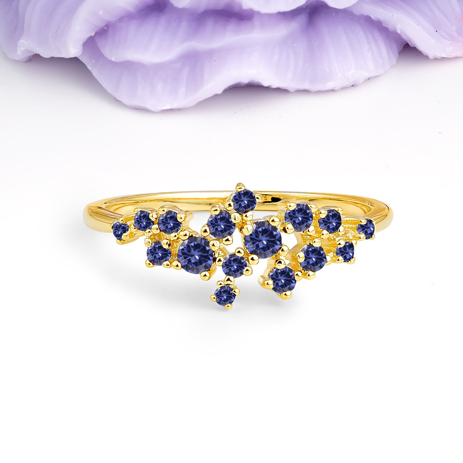 Dainty Galaxy Scattered Diamond Floral Twig Tanzanite Wedding Ring - Additional view