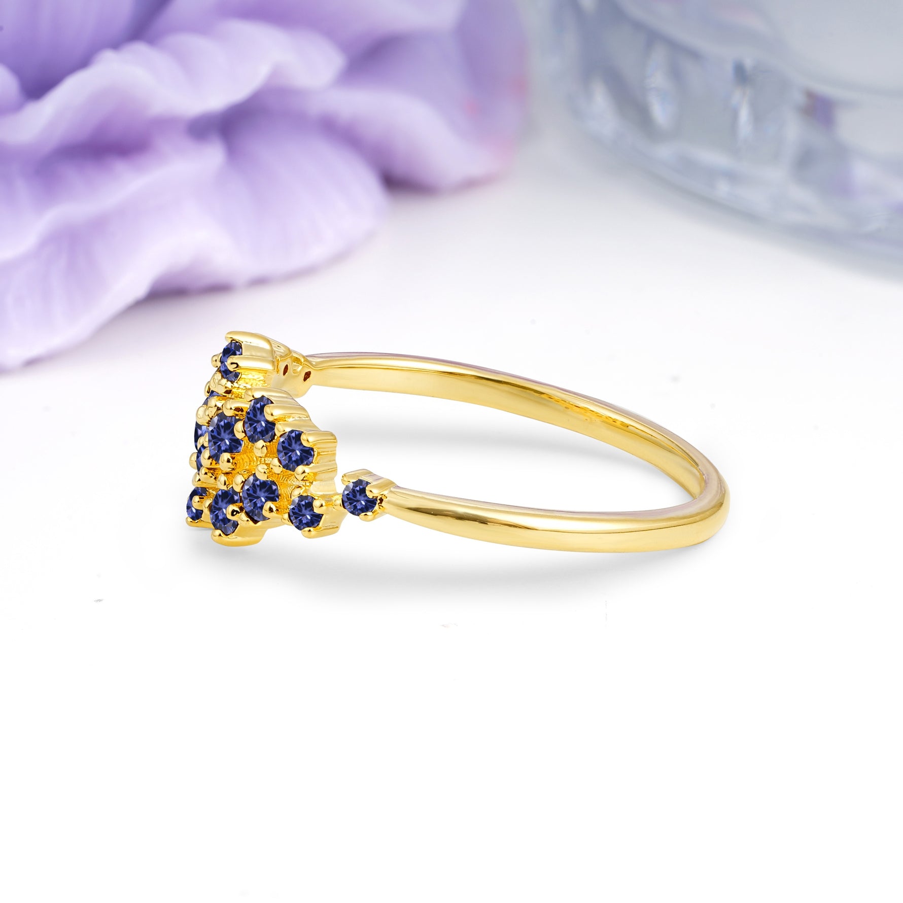 Dainty Galaxy Scattered Diamond Floral Twig Tanzanite Wedding Ring - Additional view
